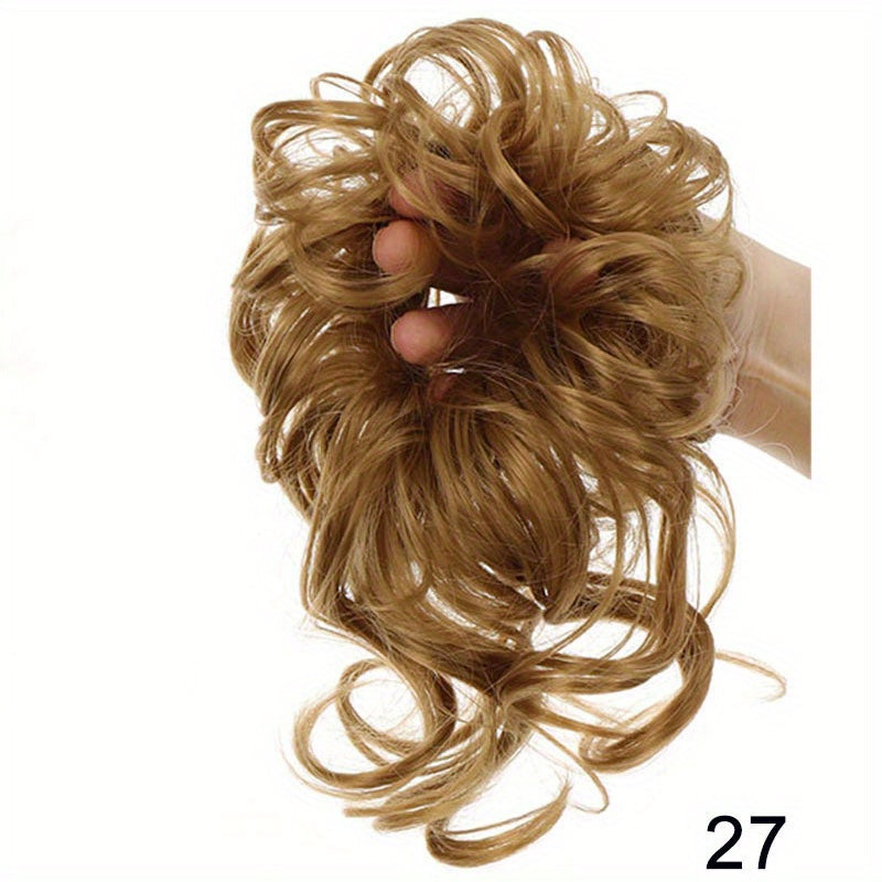 Ayollar uchun sintetik sochli bun scrunchie, tartibsiz, qovurilgan, to'lqinli sochlar uchun kengaytmalar