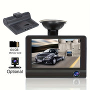 Cámara de tablero para coche con visión nocturna de tres lentes, grabación en bucle 720p, memoria de 64GB