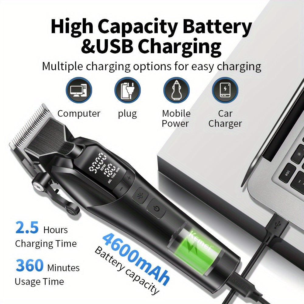 Cordless Electric Hair Clipper USB Rechargeable LED Light Long Battery