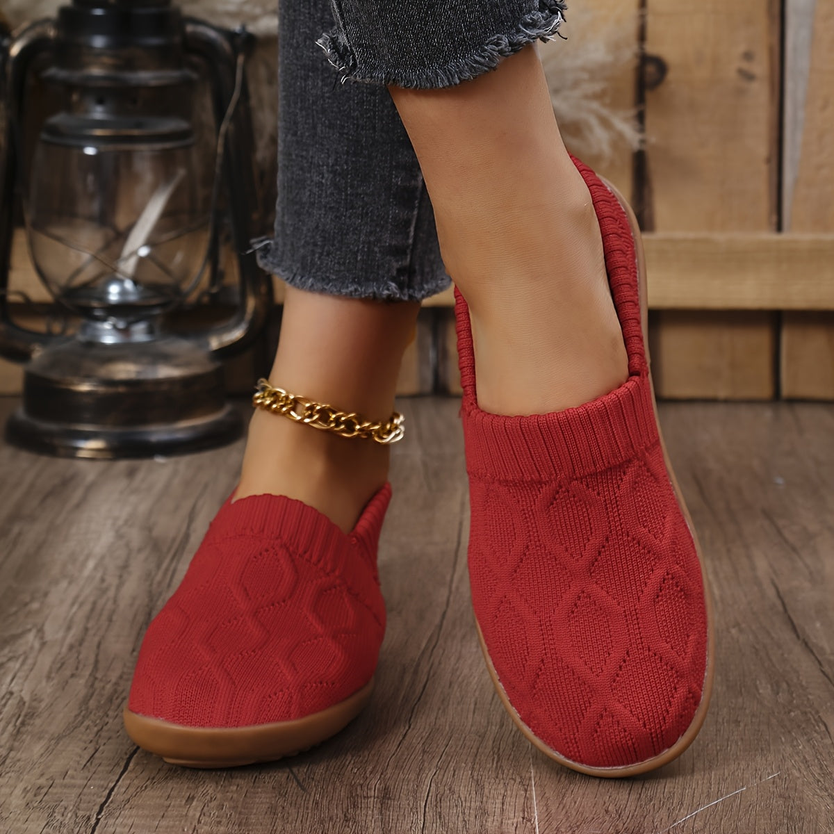 Women's Casual Mary-Jane Flats Breathable Fabric Slip-On Shoes