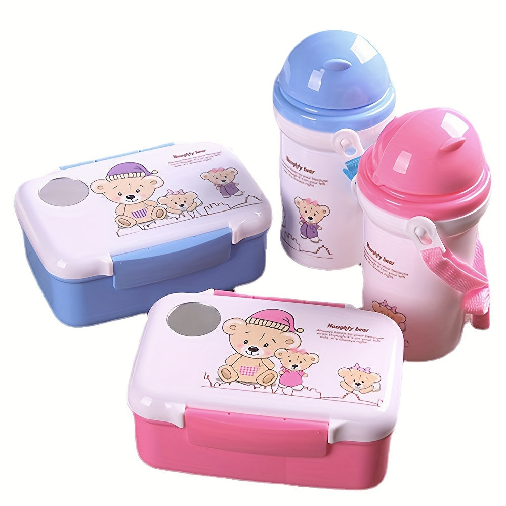 Lunch Box Set with Straw Water Bottle and Durable Plastic for School Work Camping