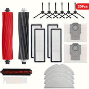 20 dona vakuum tozalash uchun aksessuarlar to'plami Roborock S8/S8 Pro Ultra uchun asosiy cho'tka, filtrlar, yon cho'tkalar, mop mato, chang qoplari