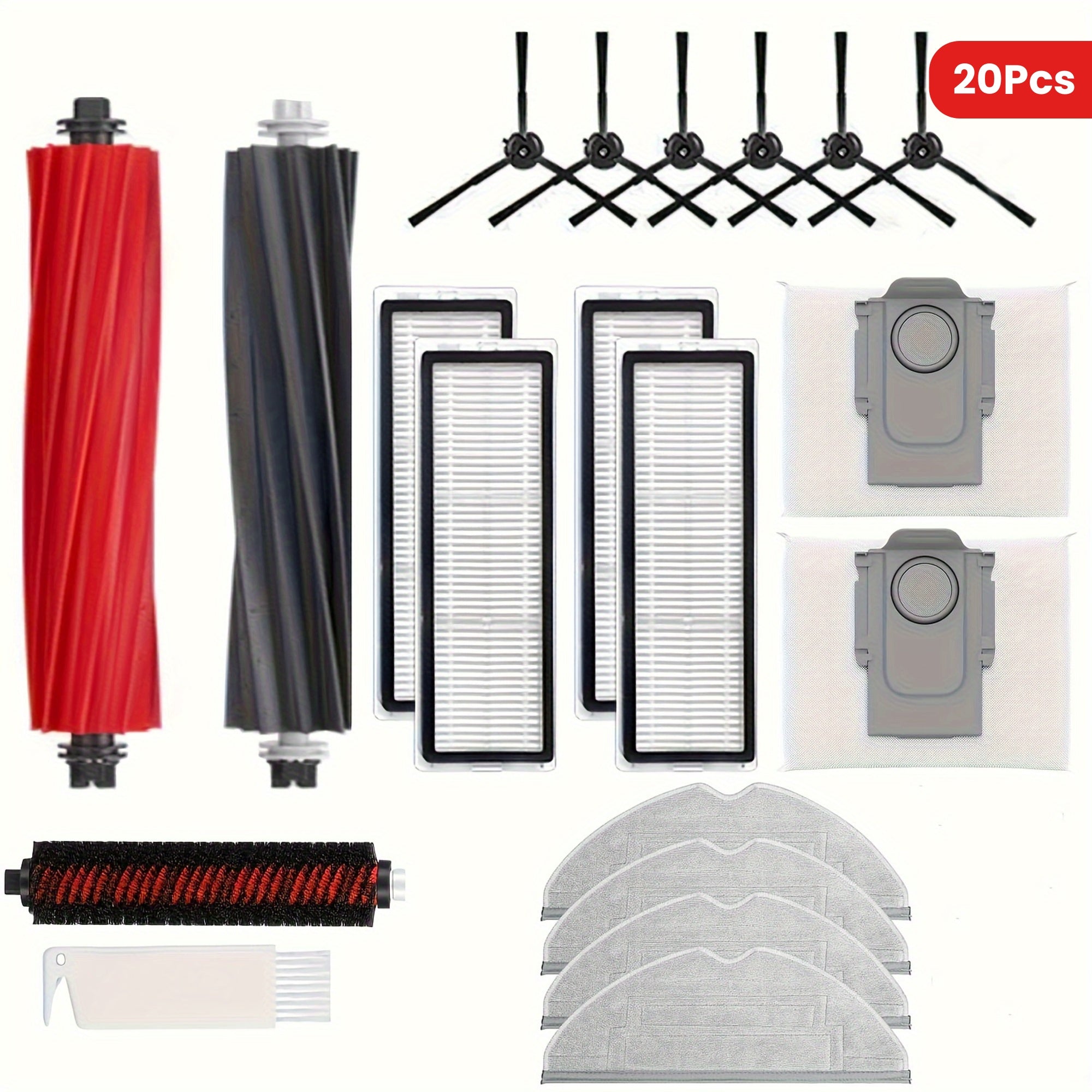 20pcs Vacuum Cleaner Accessories Kit for Roborock S8/S8 Pro Ultra Main Brush Filters Side Brushes Mop Pads Dust Bags
