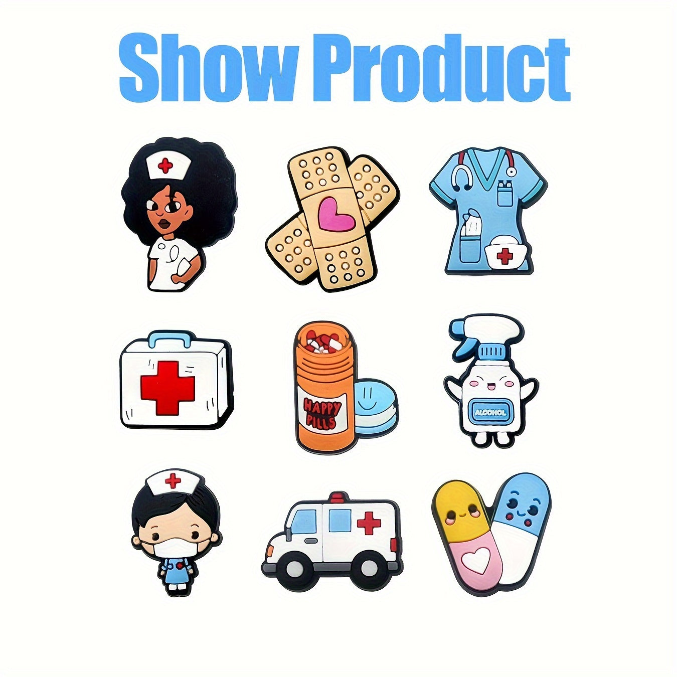 25-to'plam tibbiy poyabzal charm'lari PVC hamshira sog'liqni saqlash ikonlari poyabzal aksessuarlari