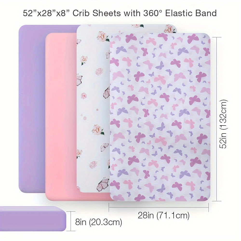 4-Pack Microfiber Fitted Crib Sheets for Baby Boys and Girls 28x52 Inches