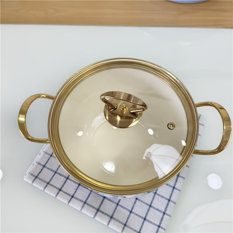 Enamel Stew Pot with Stainless Steel Handle and Transparent Cover for Gas and Electric Stoves