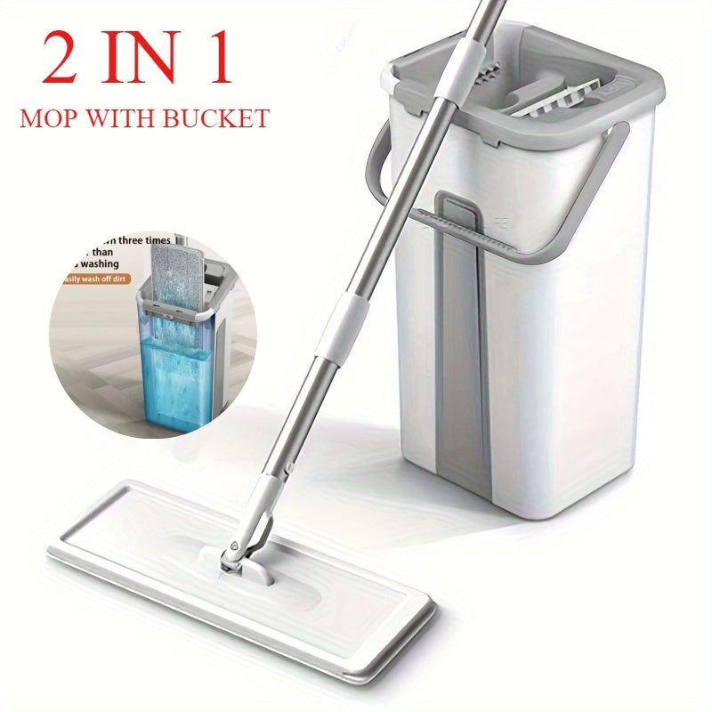 2-in-1 Microfiber Mop and Bucket Set with Self-Wringing and Rotating Flat Mop