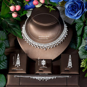 Удивительный комплект свадебных украшений, выполненный из медной проволоки с платиновым покрытием и цирконием, с элегантным ожерельем в блестящем стиле, серьгами и браслетом, идеально подходящими для свадеб и вечеринок.