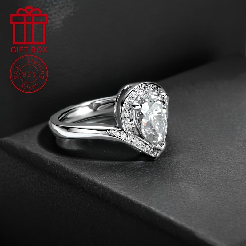 Sterling Silver Moissanite Teardrop Ring 7x10mm 2.5CT Engagement Wedding Jewelry for Women