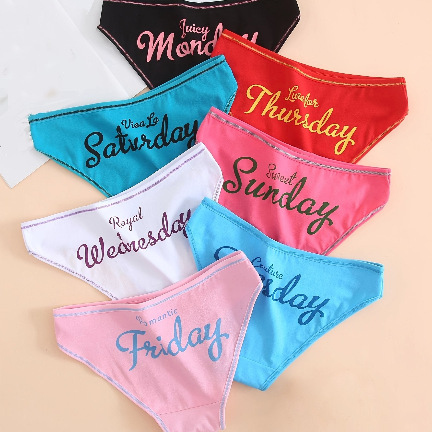 Women's Cotton Briefs 7 Pack Multicolor Alphabet Pattern Comfortable Underwear