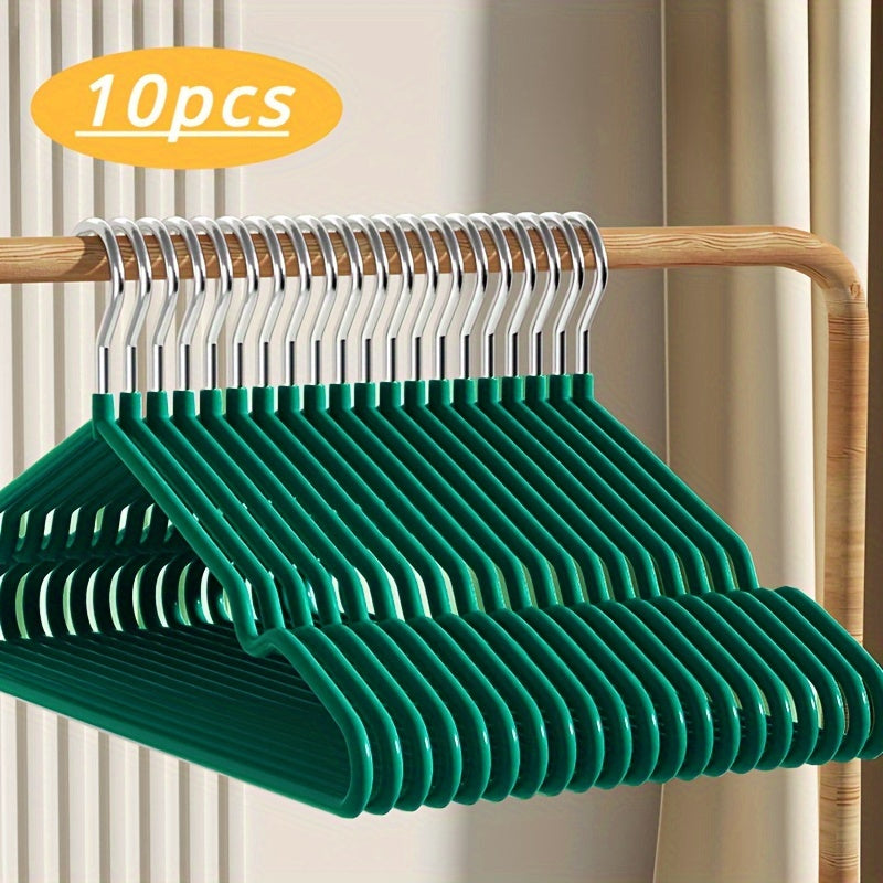Set of 10 Metal Clothes Hangers Non-Slip Plastic Coated Sturdy Adult Hangers for Air Drying and Organization