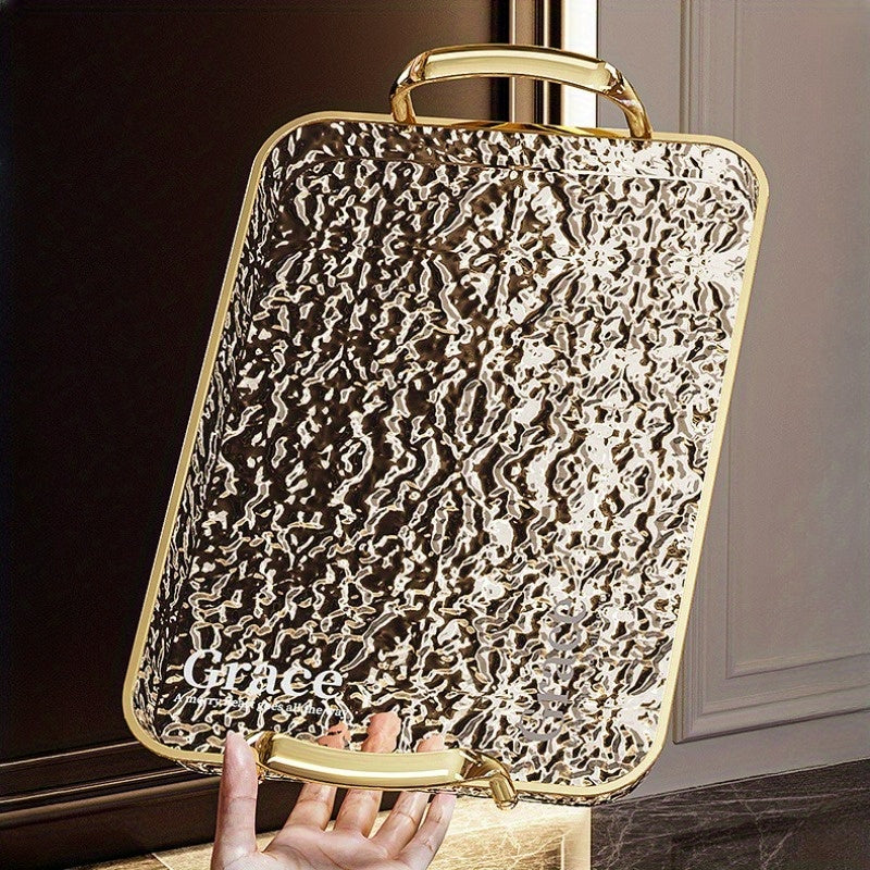 Golden Rimmed Rectangular Serving Trays Set Large Transparent Plastic with Handles for Fruits Snacks Pastries