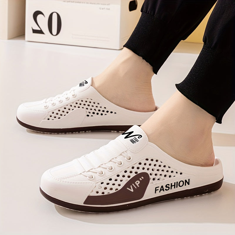 Sandalias slip-on de PVC para hombre con diseño antideslizante y sin dedos, y estampado de letras