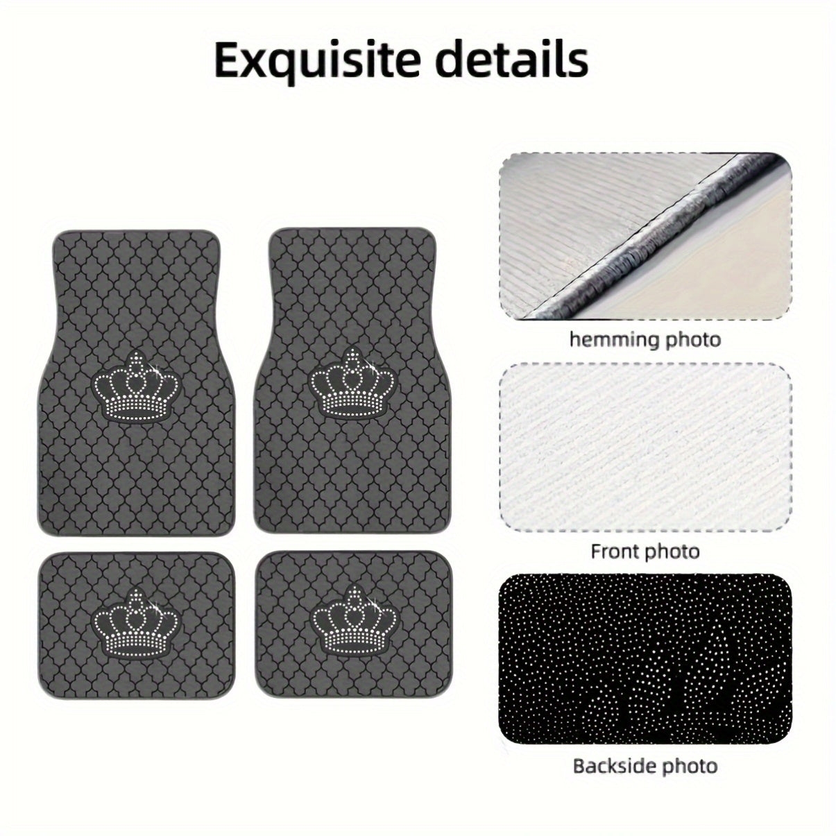 Black Geometric Pattern Car Floor Mats Set Universal Fit for Cars Trucks SUVs