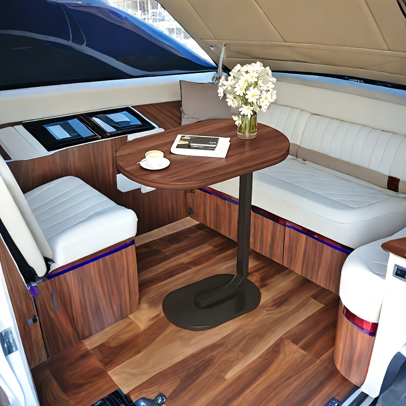 Zaytun yog'ochi va temirdan yasalgan zamonaviy C-shaklidagi divan yon stoli, mustahkam qora ramkaga ega. Turli joylar uchun mos, ixcham va bardoshli dizayn.