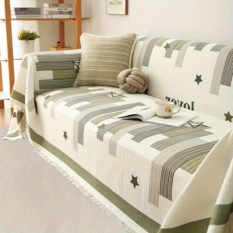 Tasselli Waffle-Knit Divan Qoplamasi - Mashinada Yuvish mumkin, Yashash xonasi va Ofis Dekor uchun Matoga Himoya