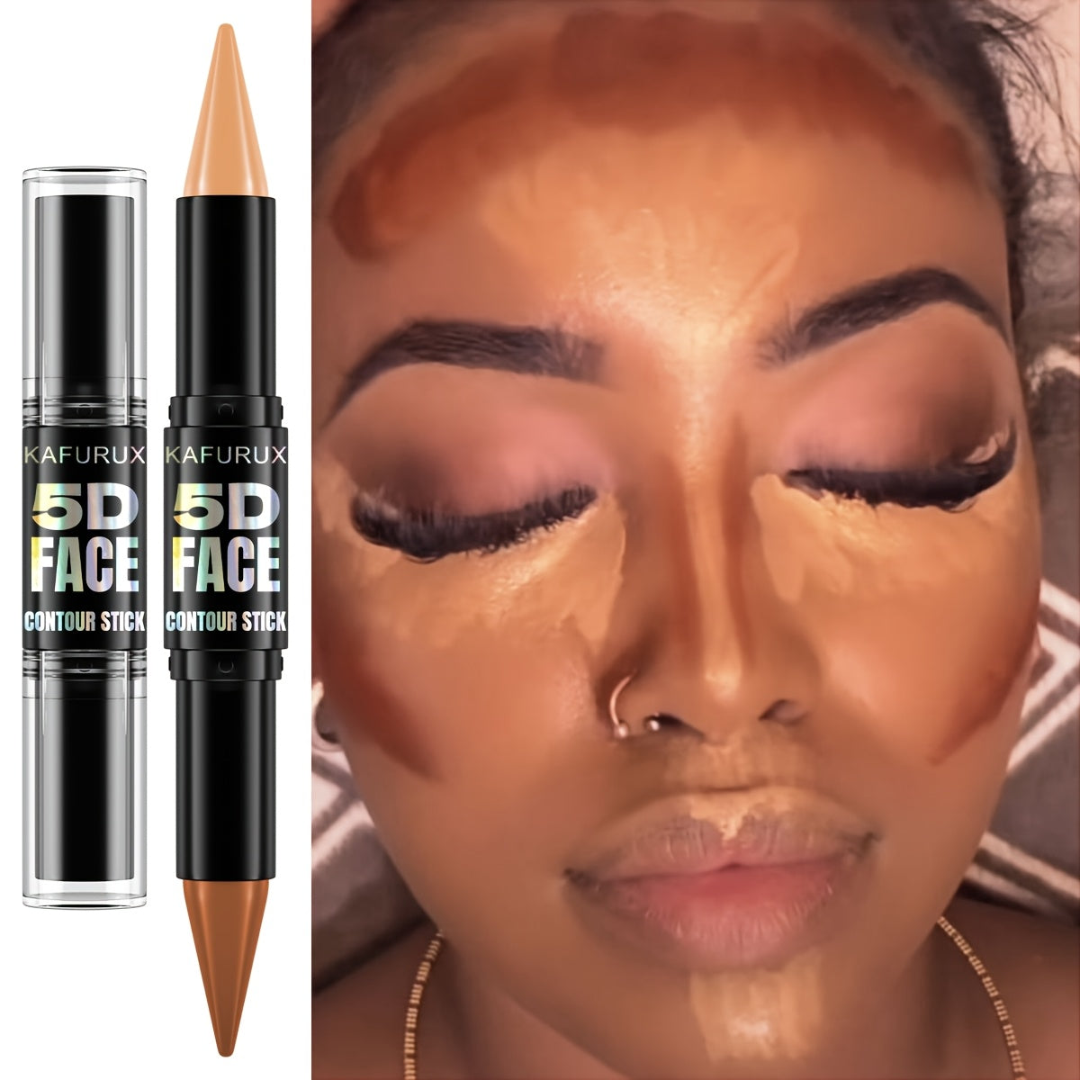 Yuz kontur stiku, ikki tomonlama yashiruvchi, to'liq qamrov, tabiiy yakun, yengildan o'rtacha