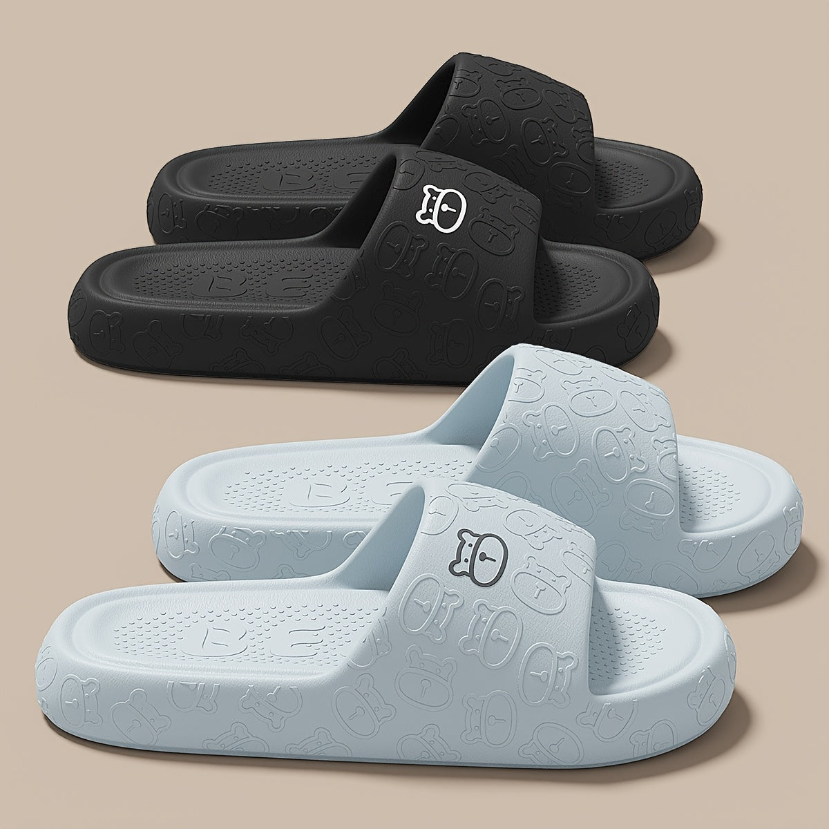 Unisex EVA Slides Casual Cartoon Bear Open Toe Slip-On Indoor Outdoor Sandals