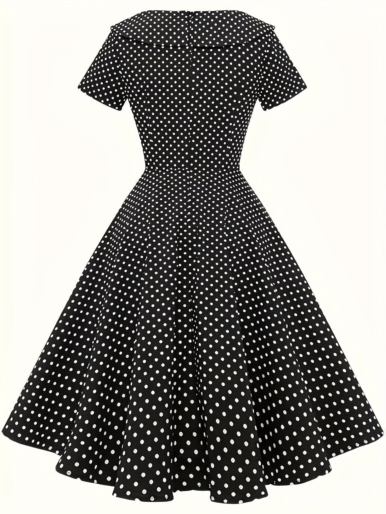 Polka Dot Short Sleeve A-line Dress for Women Spring Summer Elegant Button Front