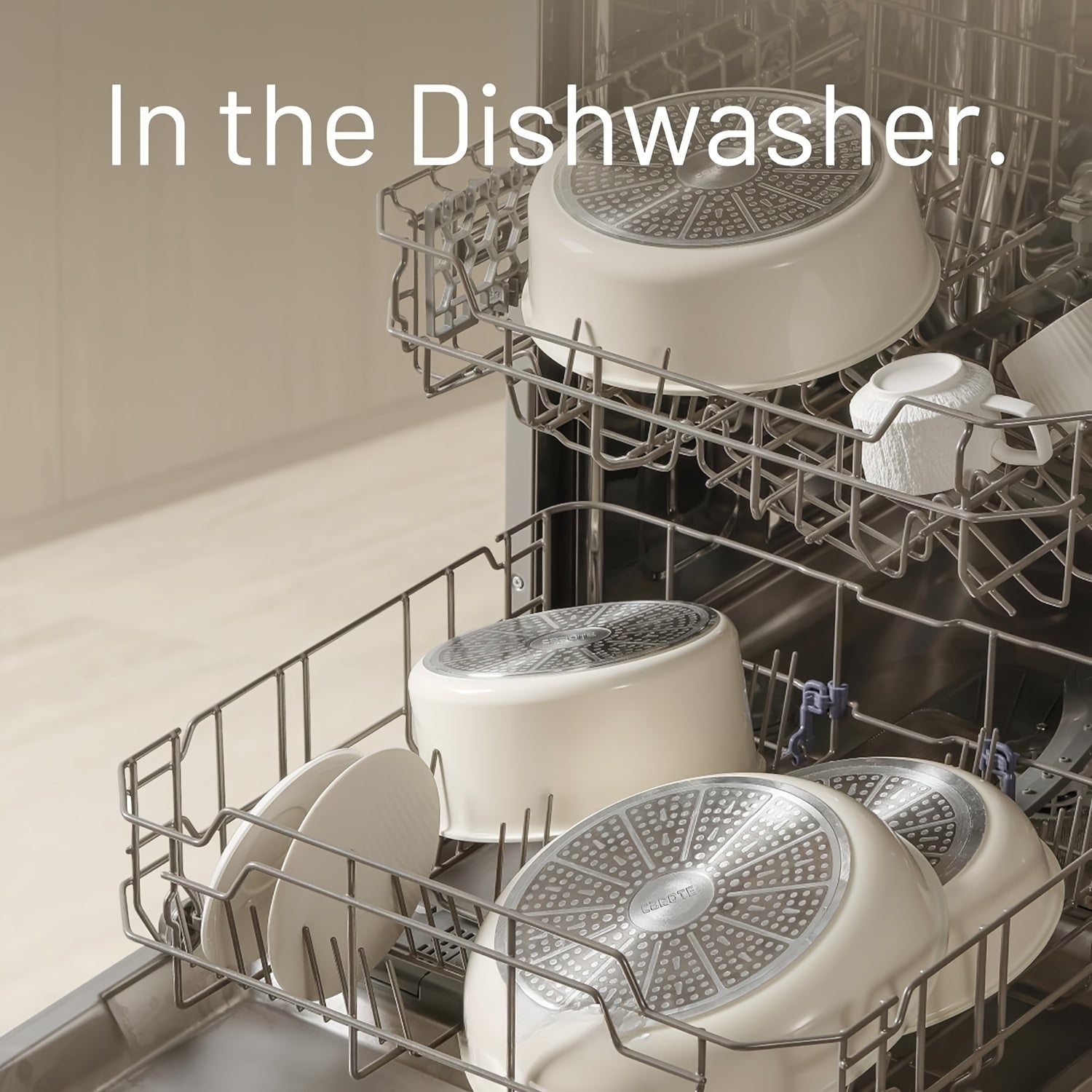 15-Piece Nonstick Cookware Set in Milk White with Detachable Handles, Dishwasher Safe