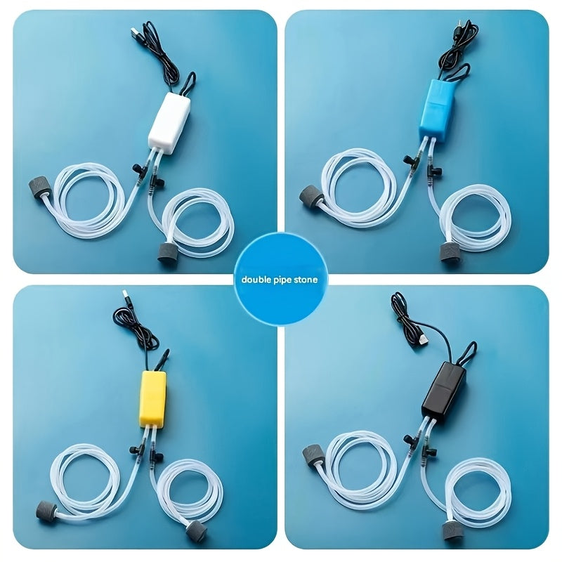 USB Aquarium Air Pump Dual-Port Quiet Oxygenator with Air Stone for Fish Tanks