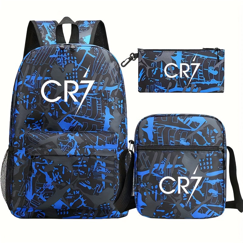 Star Print Polyester Backpack Set with Crossbody Bag and Pencil Case for School and Casual Use