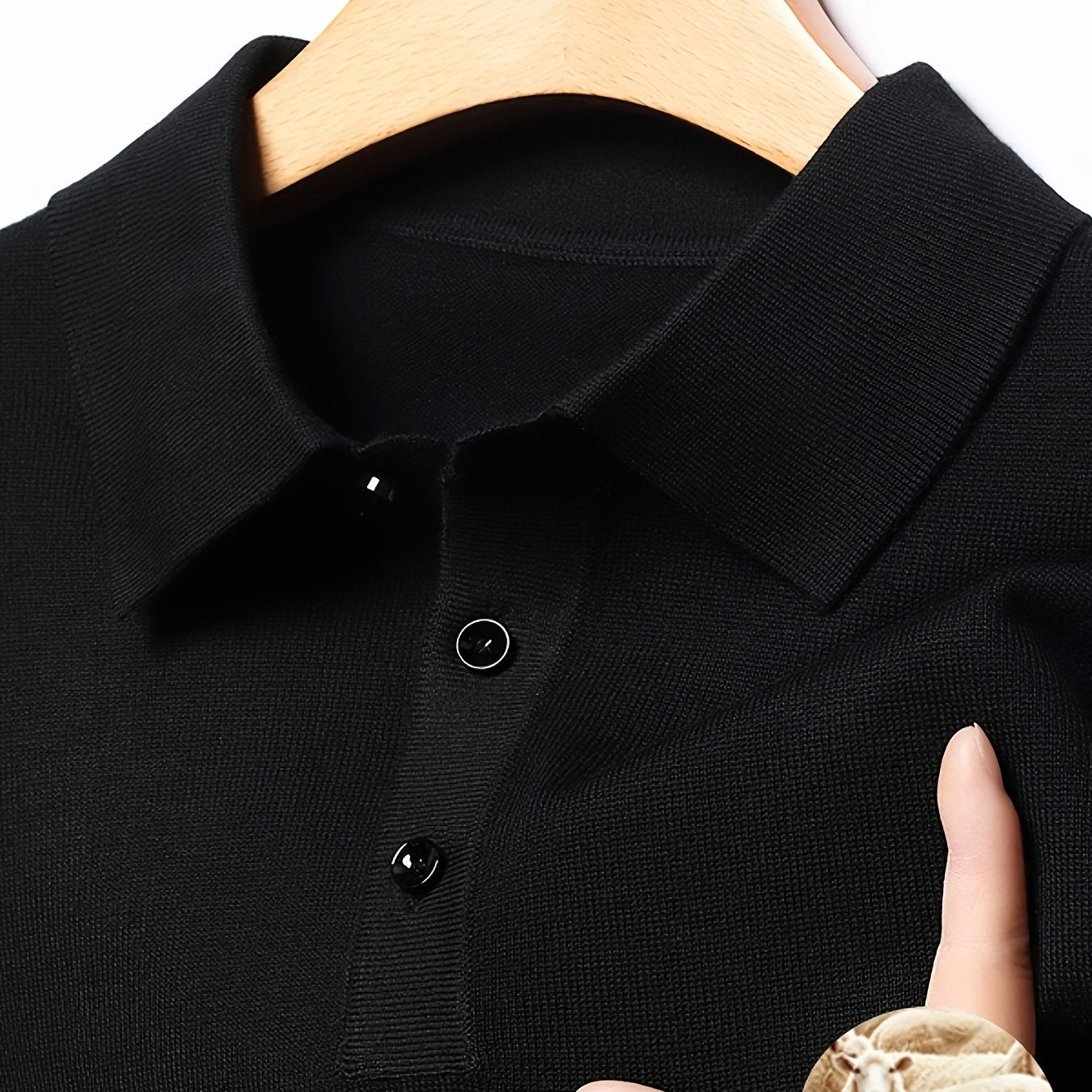 Suéter para hombre de mezcla de lana negra con detalle de botones para otoño e invierno, casual, golf