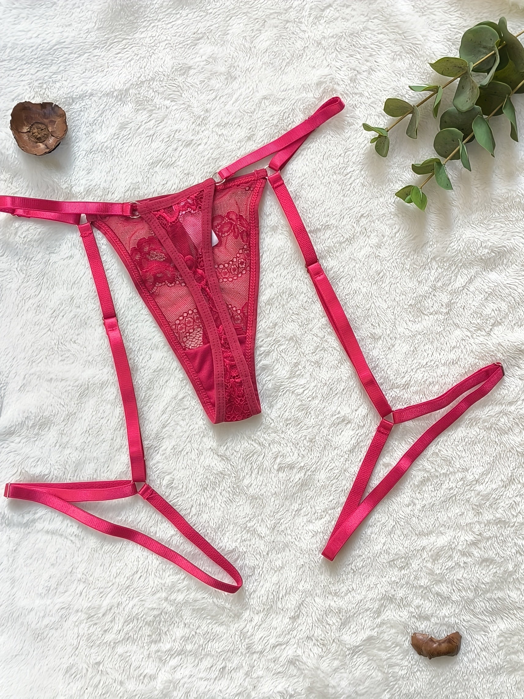Women's Red Lace Thong Panties Summer Seductive Transparent Adjustable Straps