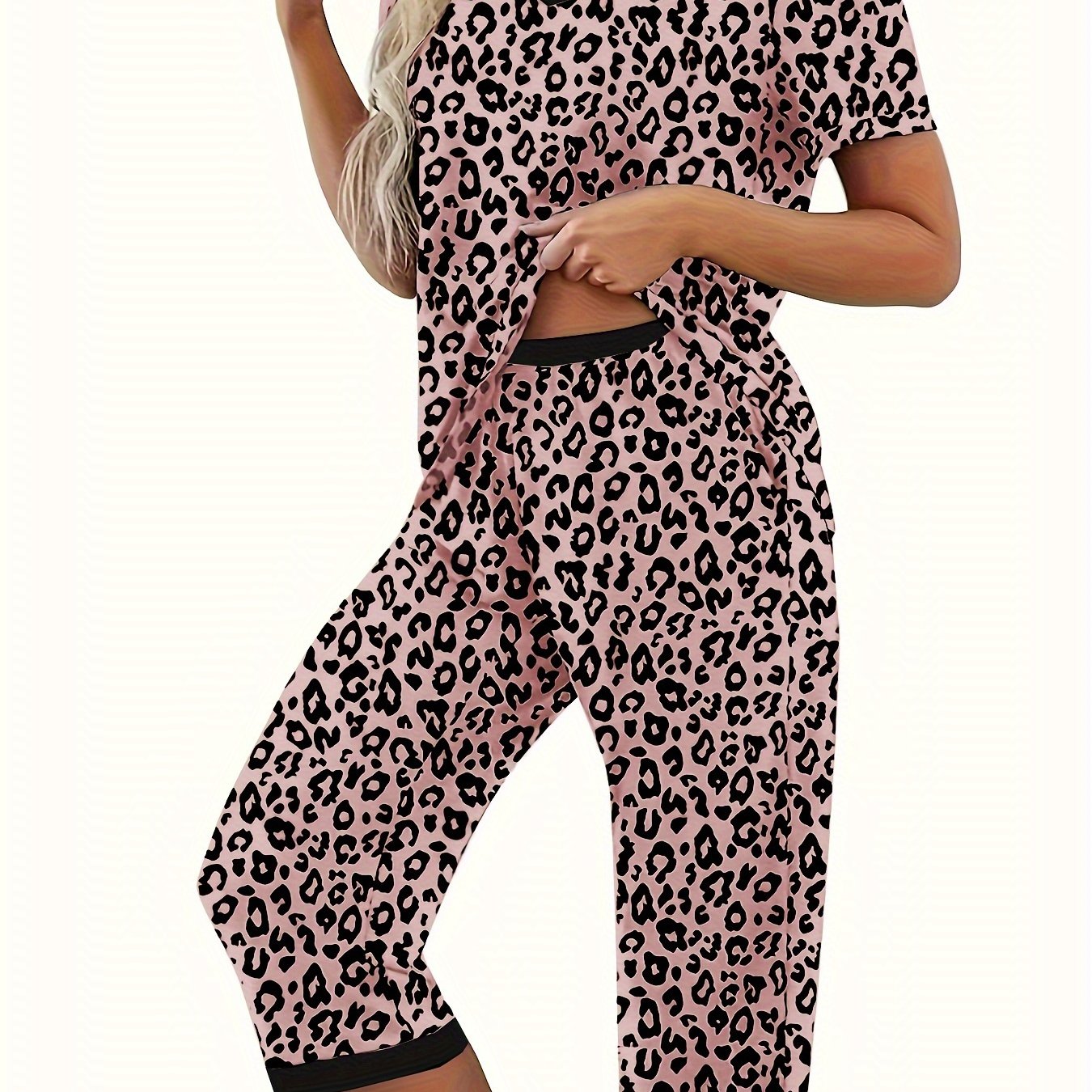 Women's Leopard Print Casual Pajama Set Large Size