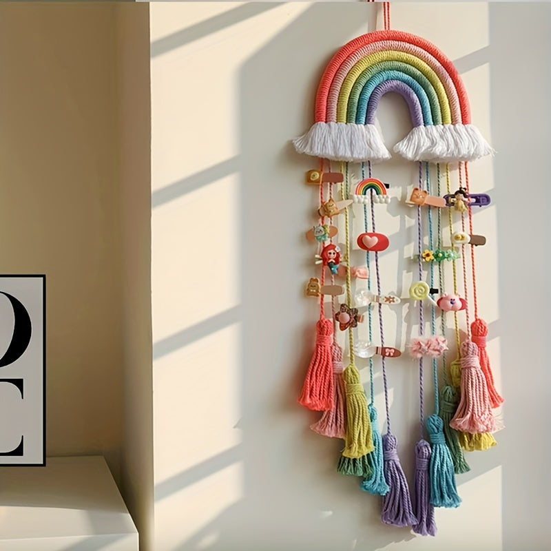 Bohemian Rainbow Lace Wall Hanging with Bow and Tassels Pink Red Home Decor