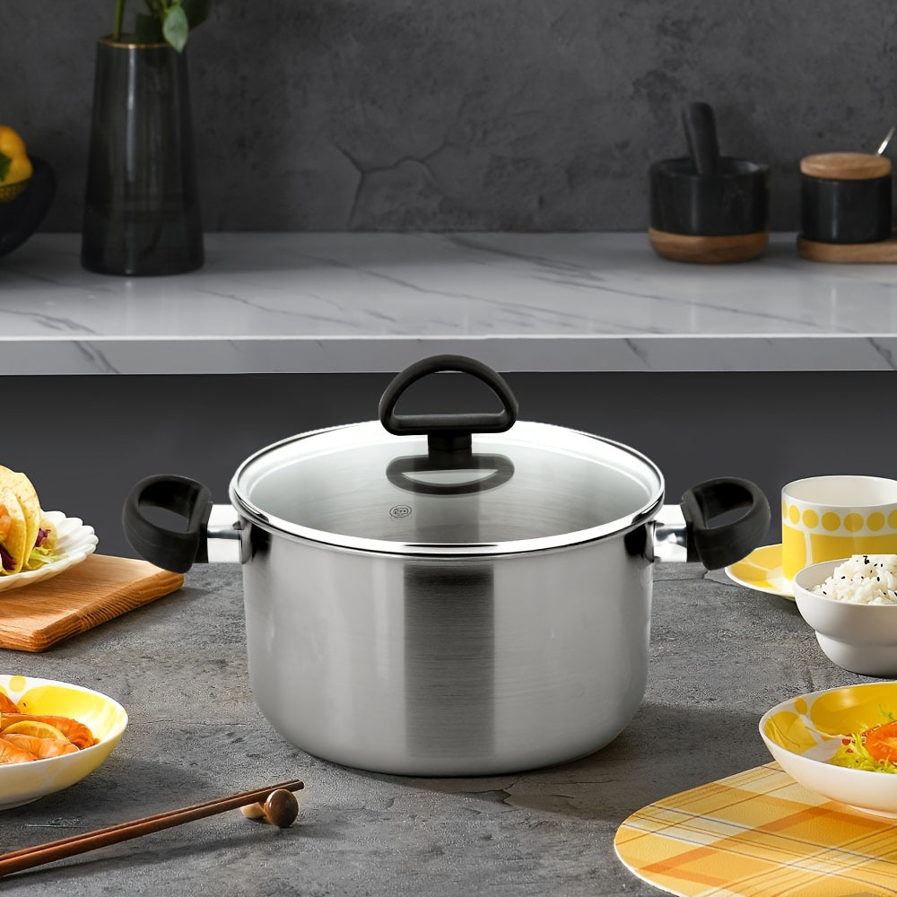 Stainless Steel Dutch Oven 5.5 Qt with Glass Lid for Casseroles and Soups