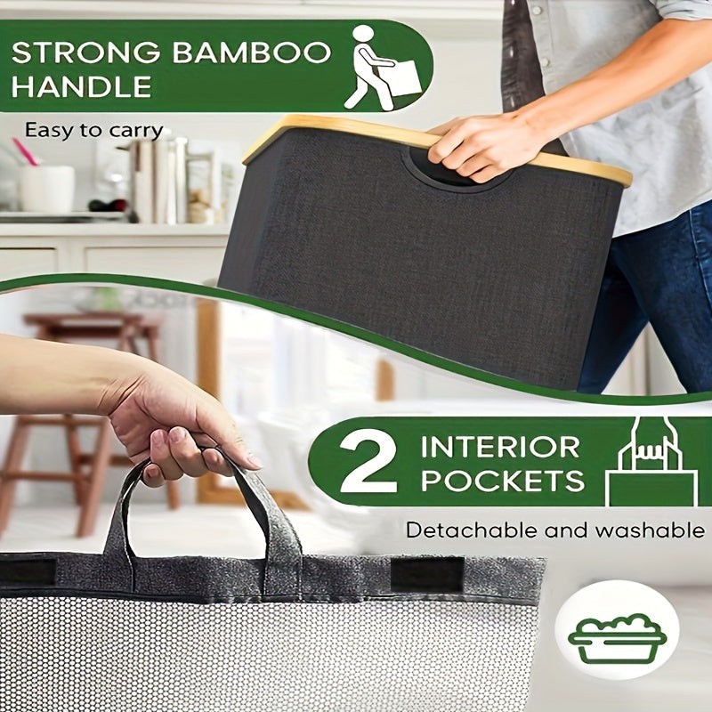 Large Capacity Double Layer Laundry Basket with Lid and Removable Washable Bags