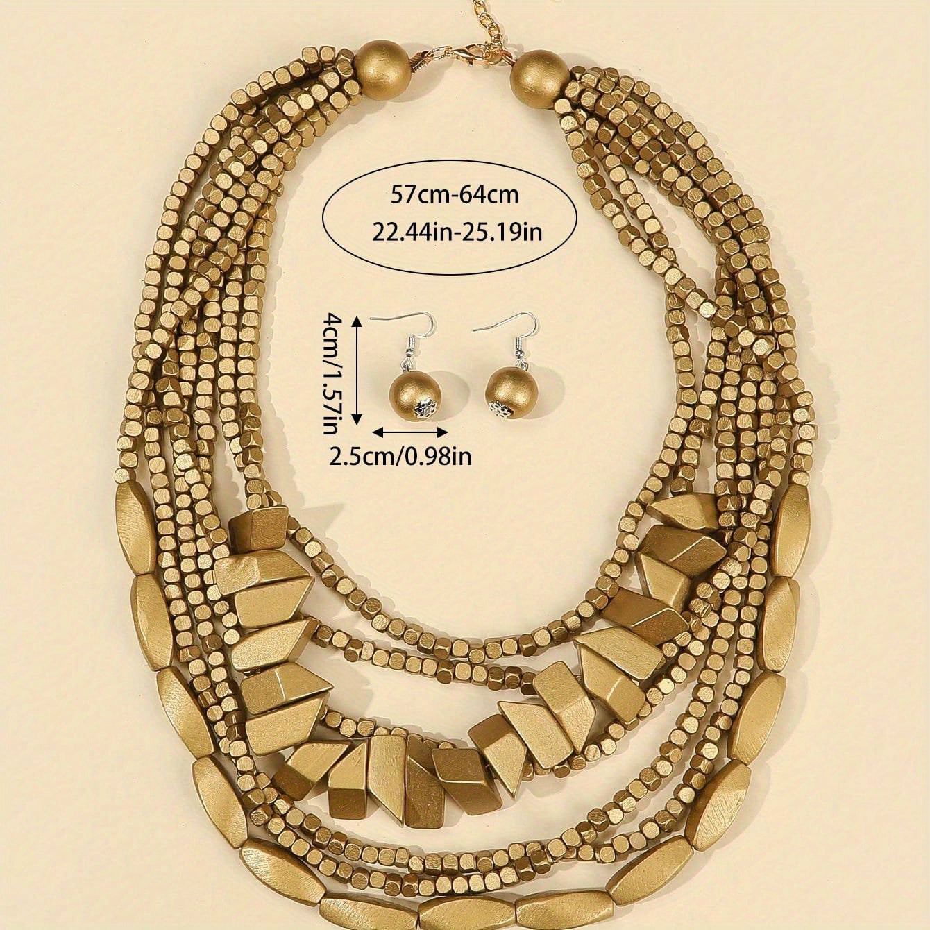 Bohemian Wooden Jewelry Set with Necklace Earrings and Chain in Multiple Colors