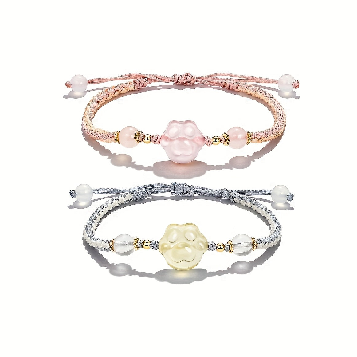 Set of 2 Handwoven Cat and Star Couple Bracelets Resin Charms Minimalist Valentine's Day Anniversary Gift