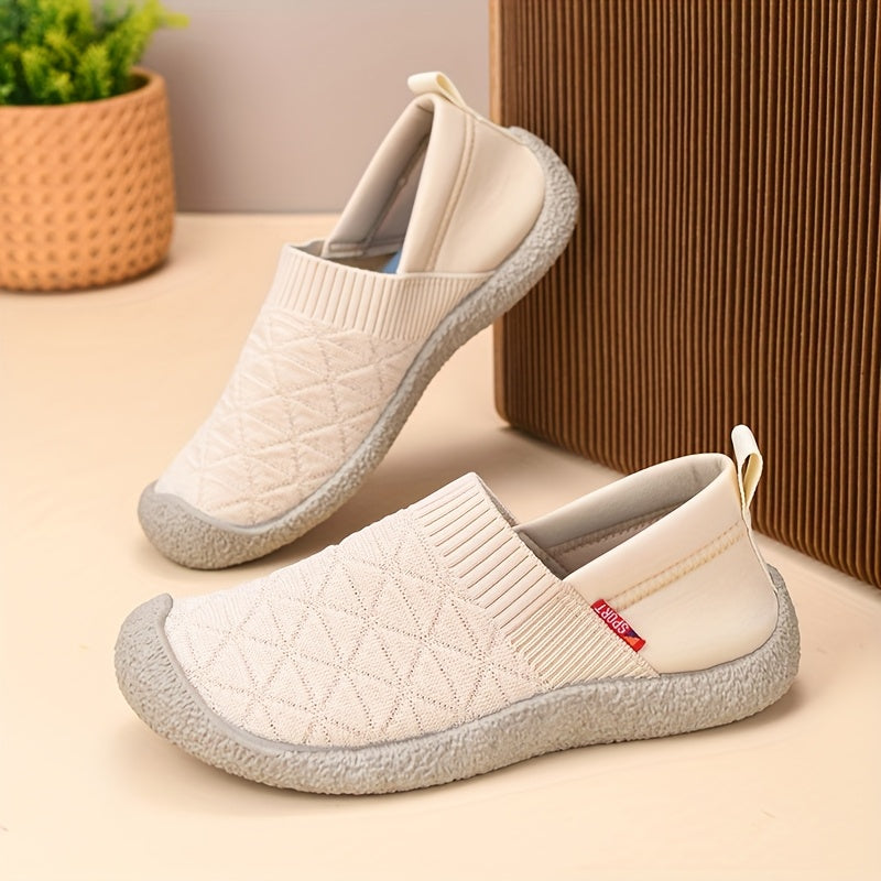 Women Breathable Quilted Fabric Loafers Elastic Sole Casual Slip-On Shoes