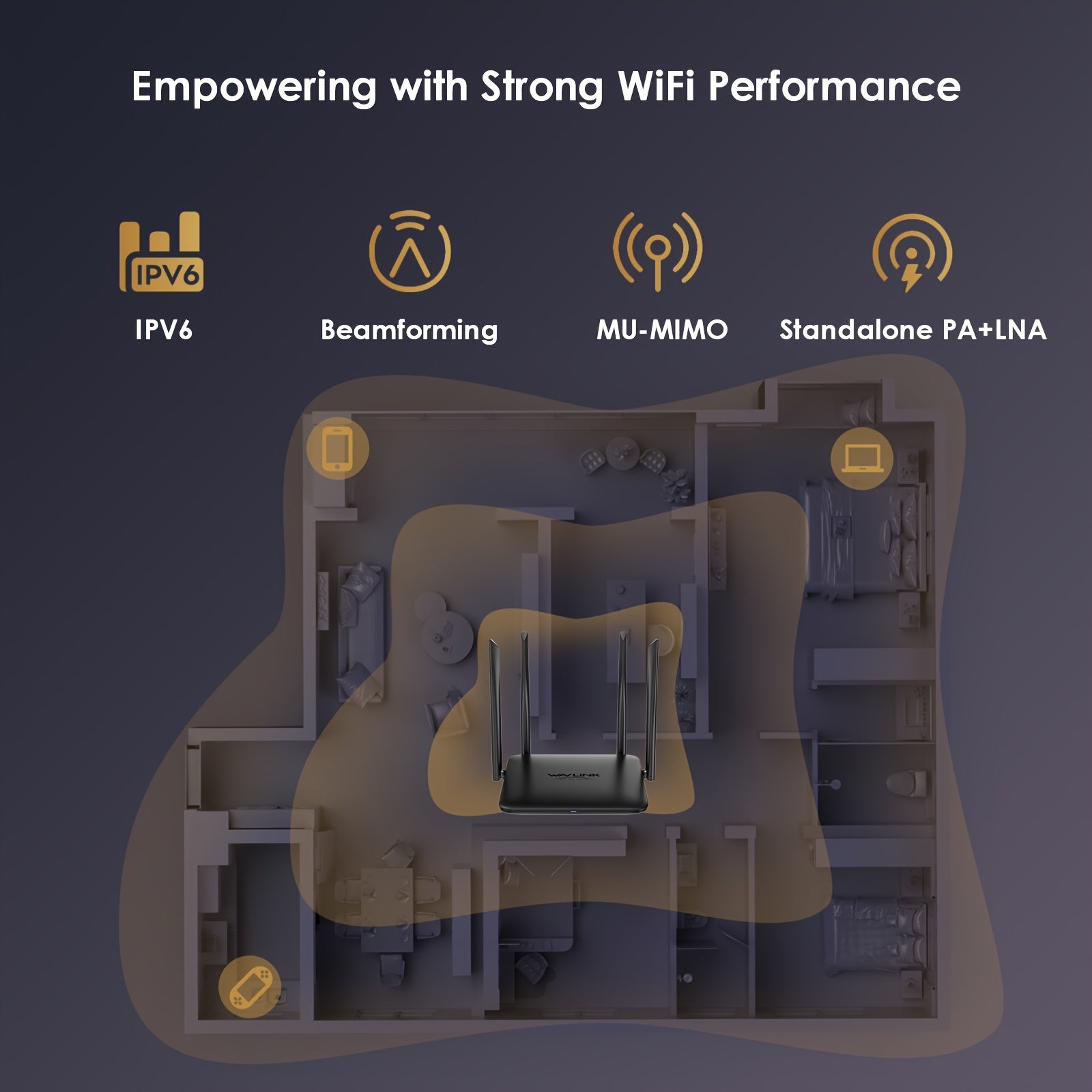 AC1200 Dual Band Wireless Router with Gigabit Ethernet Ports for Home and Gaming