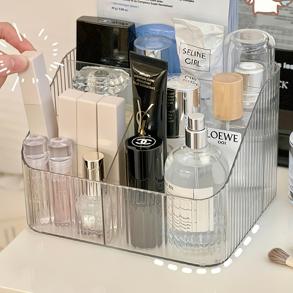 Vazifa uchun shaffof plastmassa kosmetik tashkilotchisi, hammom, yotoqxona, kiyim stolining saqlash joyi