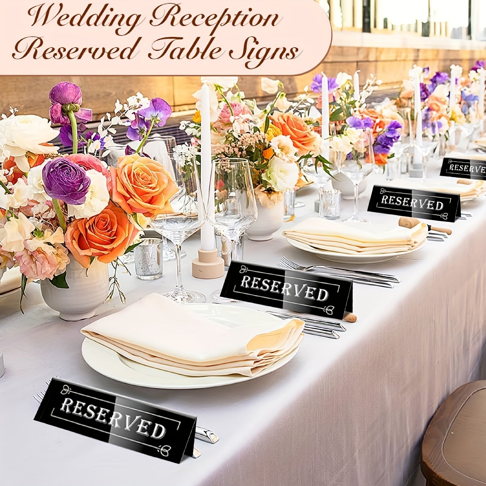Set of 2 Acrylic Reserved Table Signs Waterproof Double-Sided Seating Tents for Weddings Parties Restaurants