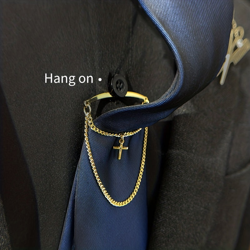 Men's Tie Clip Set with Cross Tie Buckle and Chain Elegant Fashion Accessory