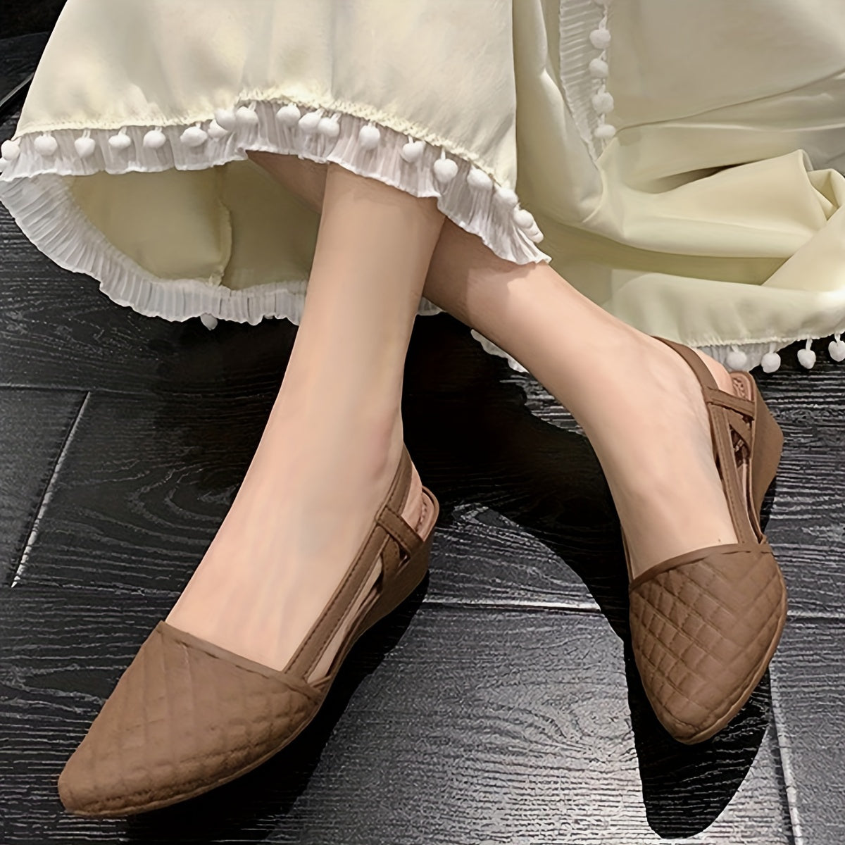 Women's Quilted PVC Sandals with Ankle Strap and Pointed Toe