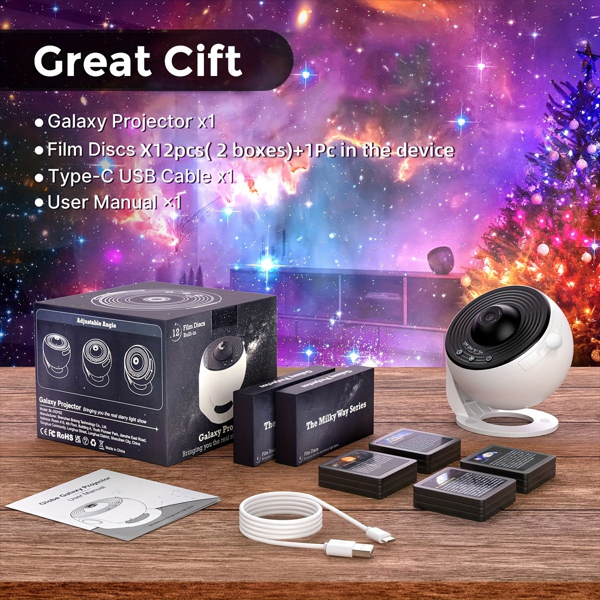 12-in-1 Star Projector Galaxy Night Light for Kids and Adults Bedroom Planetarium Aurora