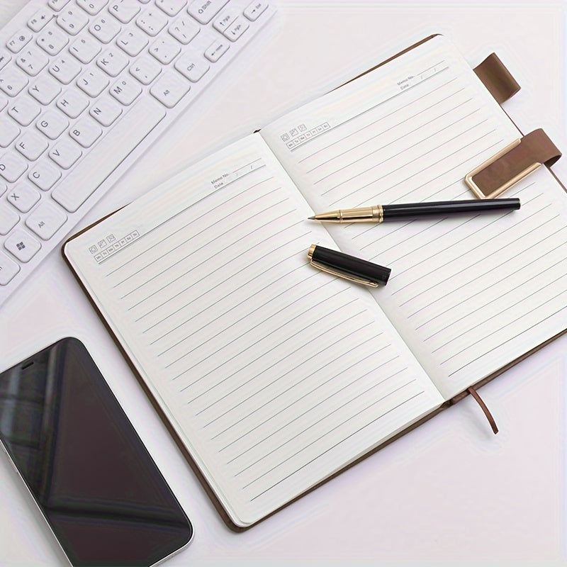 Faux Leather Notebook with Buckle Closure Waterproof Square Grid Pages A5 for Home Office Study