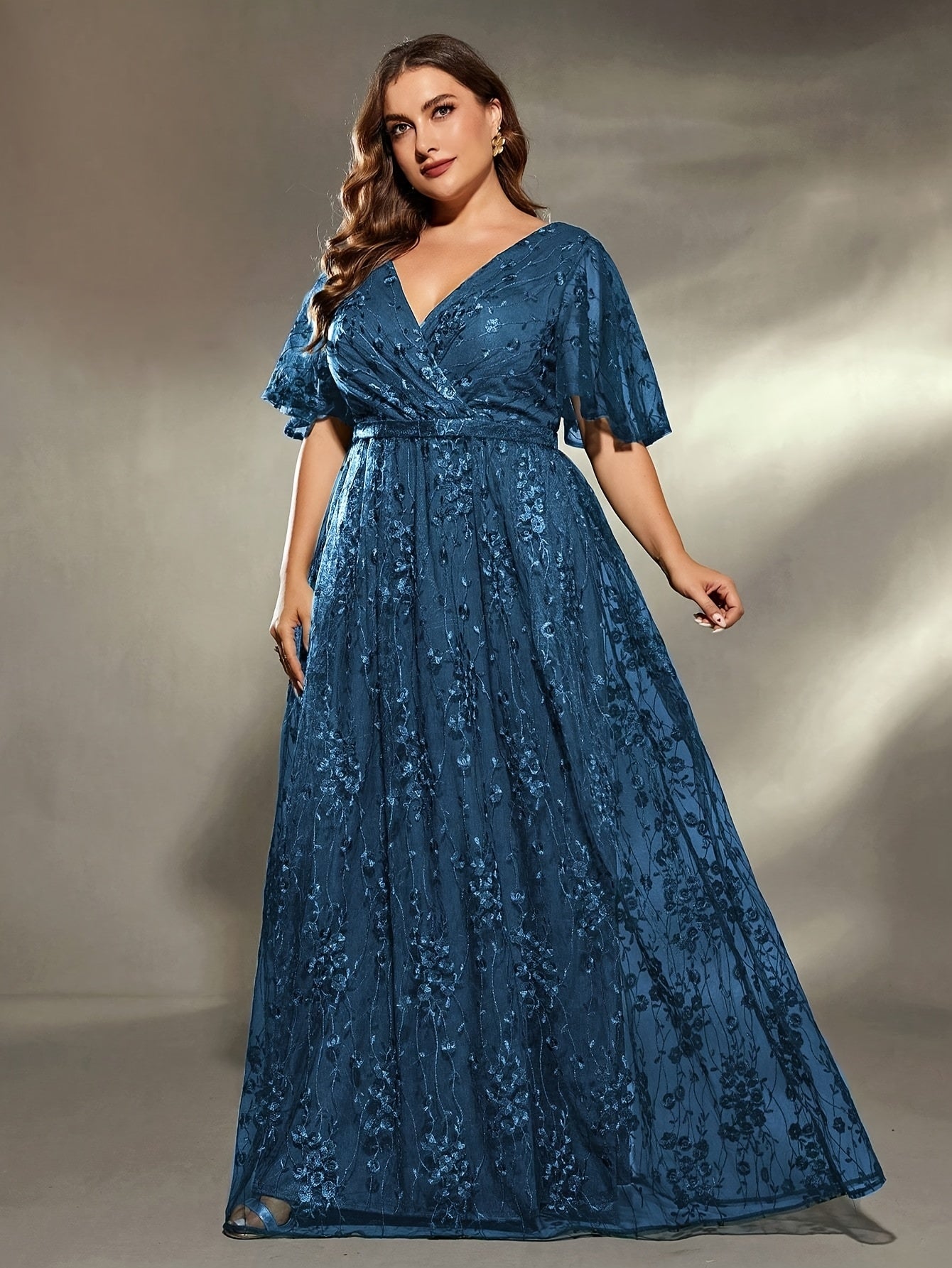 Plus Size Womens Mother Dress Satin Maxi Evening Gown Blue