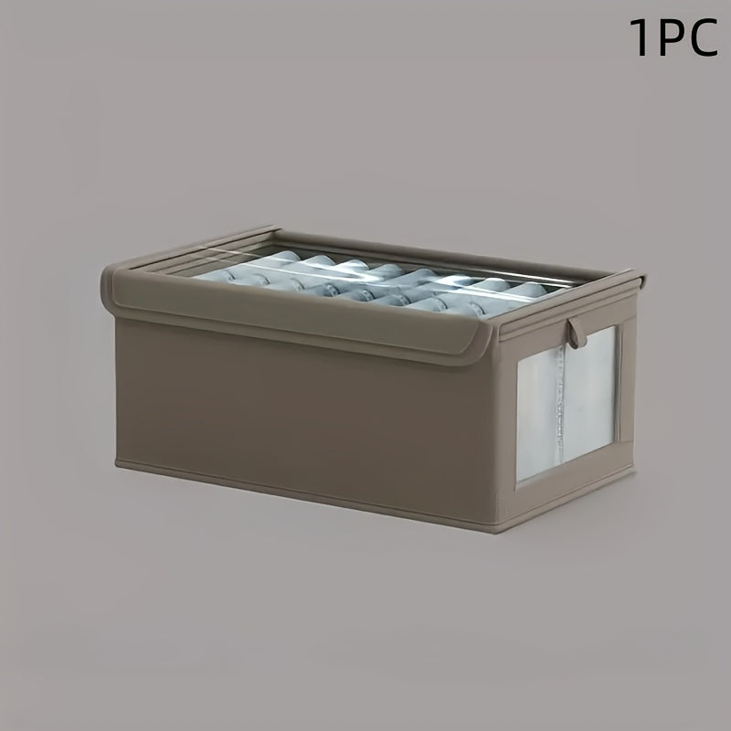 Caja de almacenamiento plegable de tela Oxford beige con ventana transparente para ropa y artículos del hogar