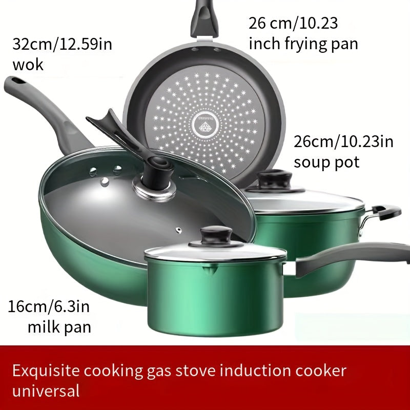 Set of Four Cast Iron Cookware Pots and Pans with Non-Stick Finish for Gas and Induction Stoves