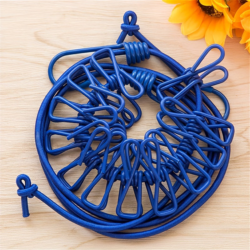 Portable Retractable Clothesline with 12 Windproof Clips for Camping and Travel