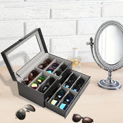 Gray Faux Leather Eyeglasses Organizer 12-Slot Storage Case for Men Women