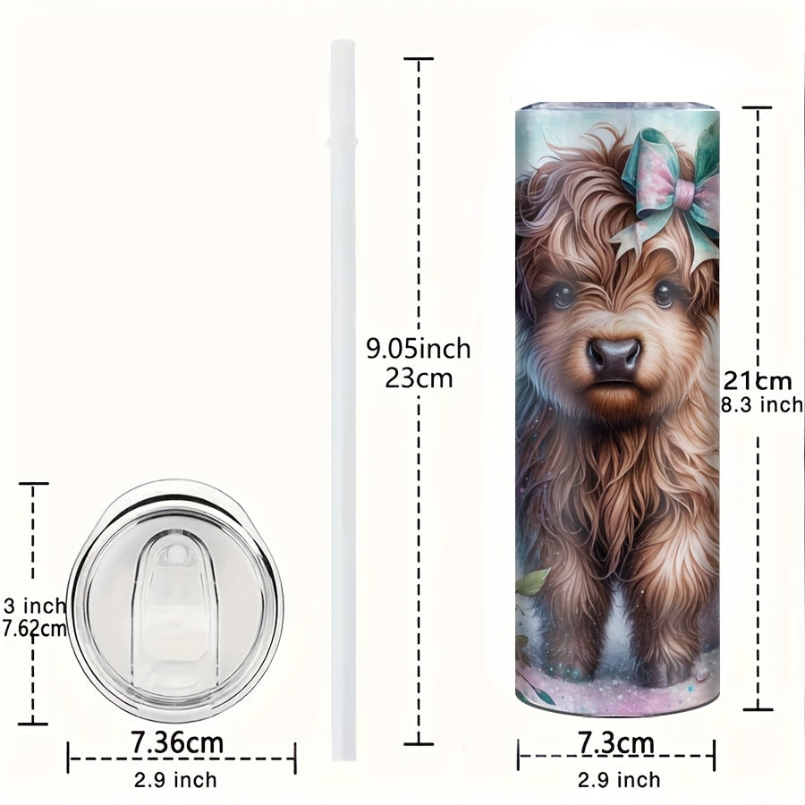 20oz Highland Cow Floral Stainless Steel Tumbler for Gifts and Parties