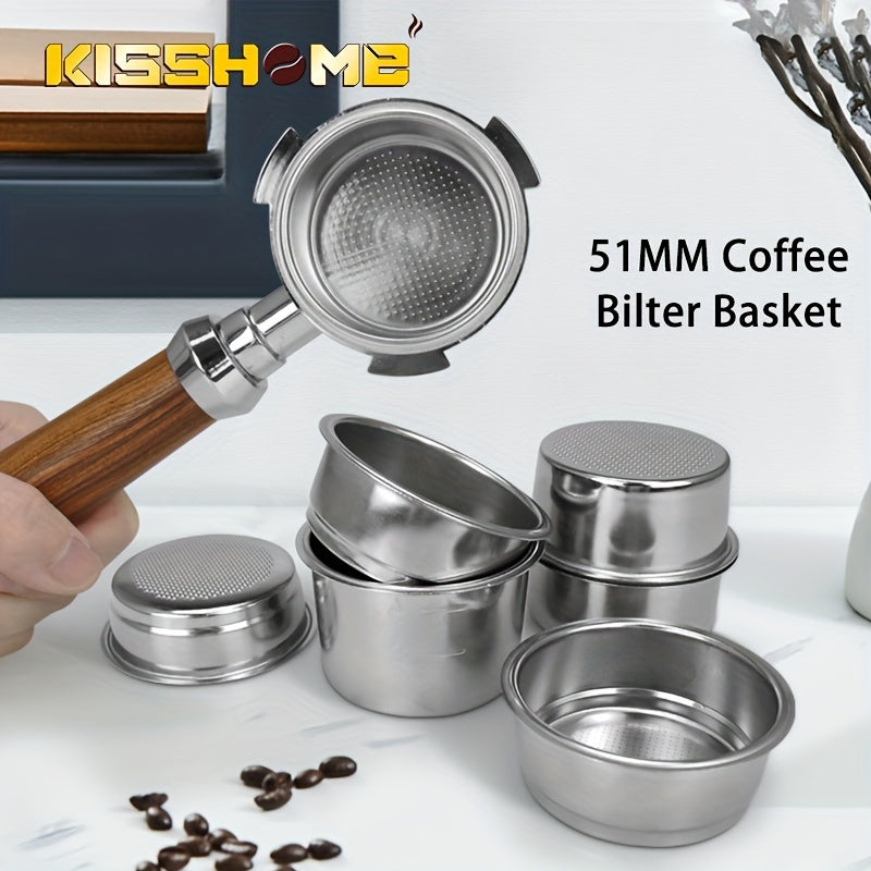 Stainless Steel Coffee Filter Basket 51mm Non-Pressurized for 1-4 Cup Espresso