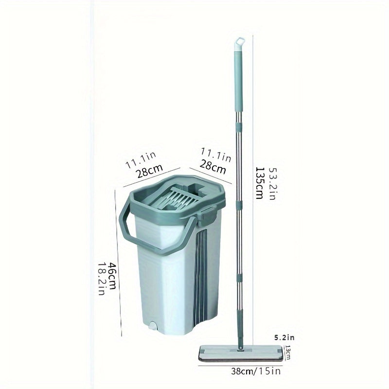 Stainless Steel Flat Mop Set with Bucket, Hands-Free Wringer, Microfiber Pads